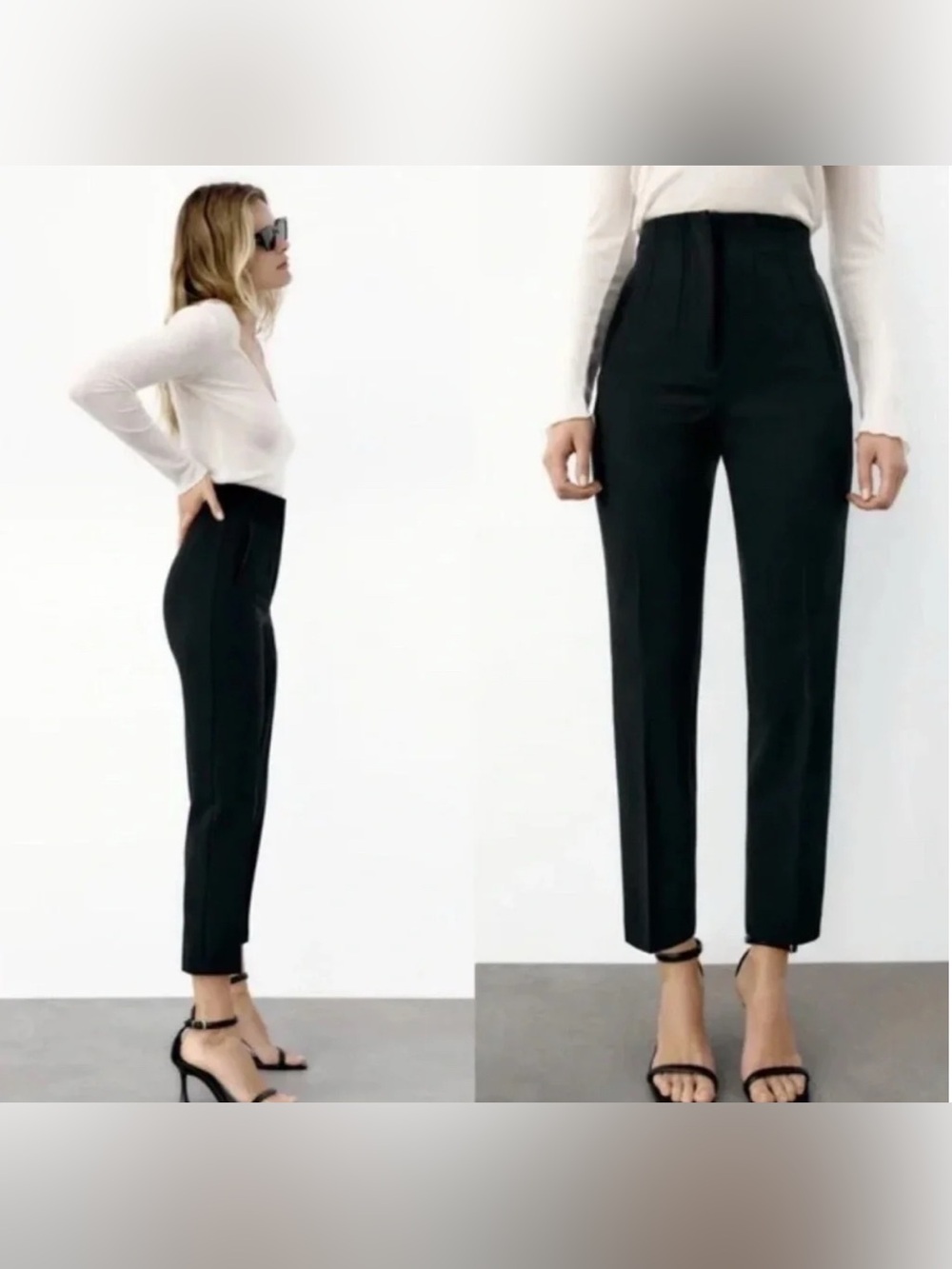 NWT Zara Black High-Waisted Ankle pants trousers size Medium